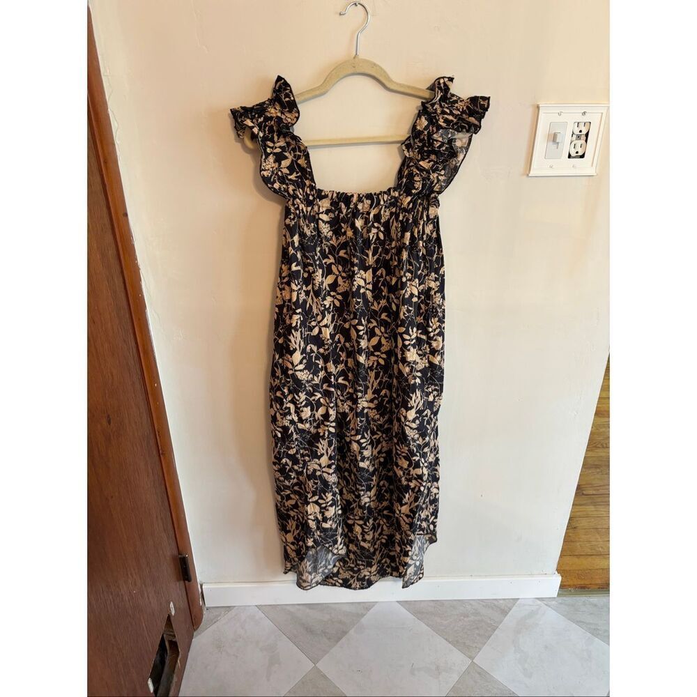 Story MFG Floral Maxi Dress XS/S Gray Beige Sleeveless Pockets Relaxed